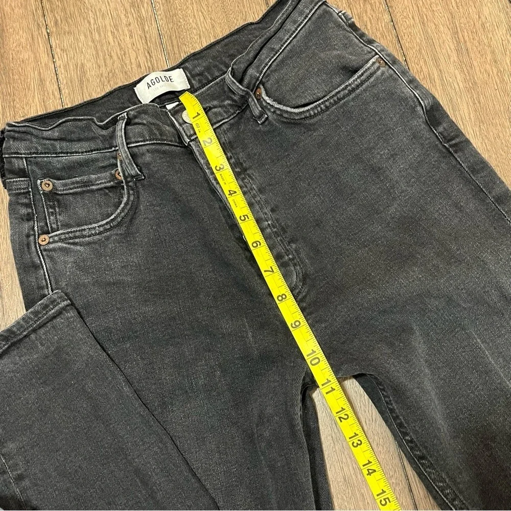 AGOLDE Nico High Rise Slim Straight Jeans Washed Black‎ Distressed Button Fly 29